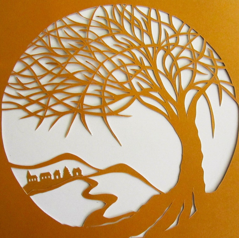 FATHERS DAY Gift Tree Of Life Wall and Home Décor Silhouette Paper Cut in Gold ORIGINAL Design SIGNeD Symbolic Art HANDMADe Framed OOaK image 4