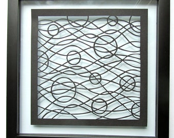 Waves and Circles Wall Art Home Décor Black Silhouette Paper Cut ORIGINAL Design SIGNeD Handcut Handmade FRAMeD One Of A Kind