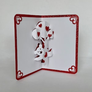 Pop Up VALENTINES Day Card I LOVE You BEARY Much Handmade Hand-cut in White and Metallic Red . One Of A Kind image 4