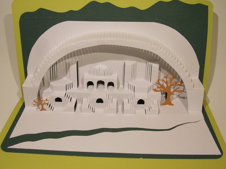 3D Pop up Paper Sculpture Home Décor ORIGINAL Origamic Architecture DESIGN of Mediterranean Landscape in White, Lime and Green OoAK SIGNED image 1