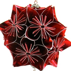 VALENTINE'S GiFT ORNAMENT Decoration Handmade Modular Origami Kusudama Home Décor in Bright Red Paper, on Ornament Stand One Of A Kind image 5