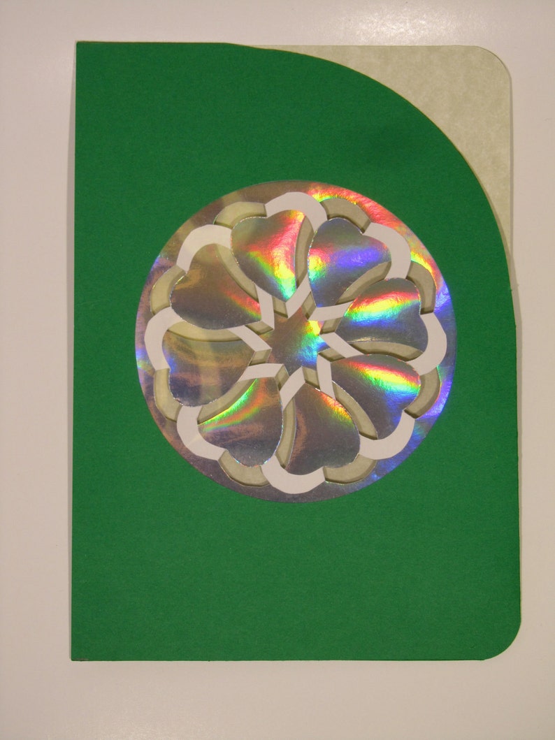 One of a Kind. St PATRICK/'S GREETING CARDS Green /& Beige Handmade wIntricate Cuts in Silver Metallic Iridescent Paper Five