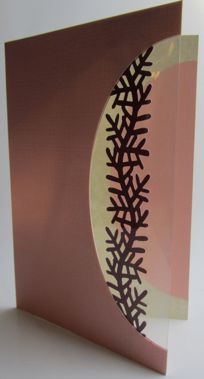 FIGHT Cancer 5 x Cards or Event Invitations Handmade w/Silhouette Cutout Insert of a Branch as Symbol of LIFE in PINK Shades, One Of A Kind image 2