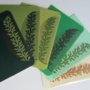 GREETING Cards/Invitations (6) Handmade ORIGINAL DESIGN W/ Branch Cutout Insert made in Green Shades 4 St. Patrick. One of a Kind.