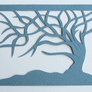 ACEO Tree Of Life Blue Silhouette Cutout Original Design Elegant Hand-cut When Floating in a Frame and Turned Into Wall Art OOAK Signed image 1