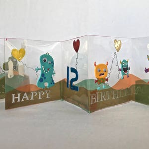 BIRTHDAY GREETING CARD ORIGiNAL Accordion DESiGN Made of Vinyl Acetate in TiN BoX CUSToM ORDeR Handmade w/Colorful Creatures One of a Kind image 4