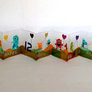 BIRTHDAY GREETING CARD ORIGiNAL Accordion DESiGN Made of Vinyl Acetate in TiN BoX CUSToM ORDeR Handmade w/Colorful Creatures One of a Kind image 5