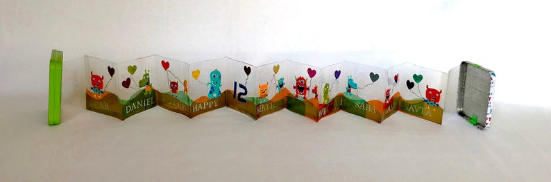 BIRTHDAY GREETING CARD ORIGiNAL Accordion DESiGN Made of Vinyl Acetate in TiN BoX CUSToM ORDeR Handmade w/Colorful Creatures One of a Kind image 5