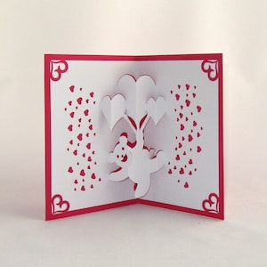 Pop Up VALENTINES Day Card I LOVE You BEARY Much Handmade Hand-cut in White and Metallic Red . One Of A Kind image 1