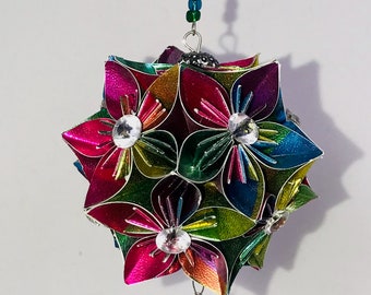 ORNAMENT GIFT Handmade Modular Origami Home Décor in Shimmery Metallic Multi Colors Paper, comes w/Ornament Stand OneOfAKind SOLD