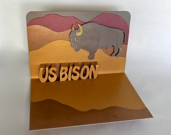 US BISON 3D Pop Up Card Handmade Original Design in Earth Tones of Metallic Gold, Copper, Brown Umbra, Brown Caramel, CUSToM ORDeR.  OOAK