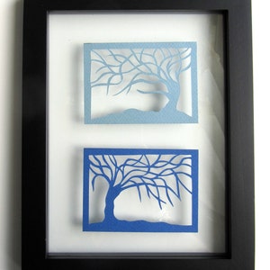 ACEO Tree Of Life Blue Silhouette Cutout Original Design Elegant Hand-cut When Floating in a Frame and Turned Into Wall Art OOAK Signed image 4