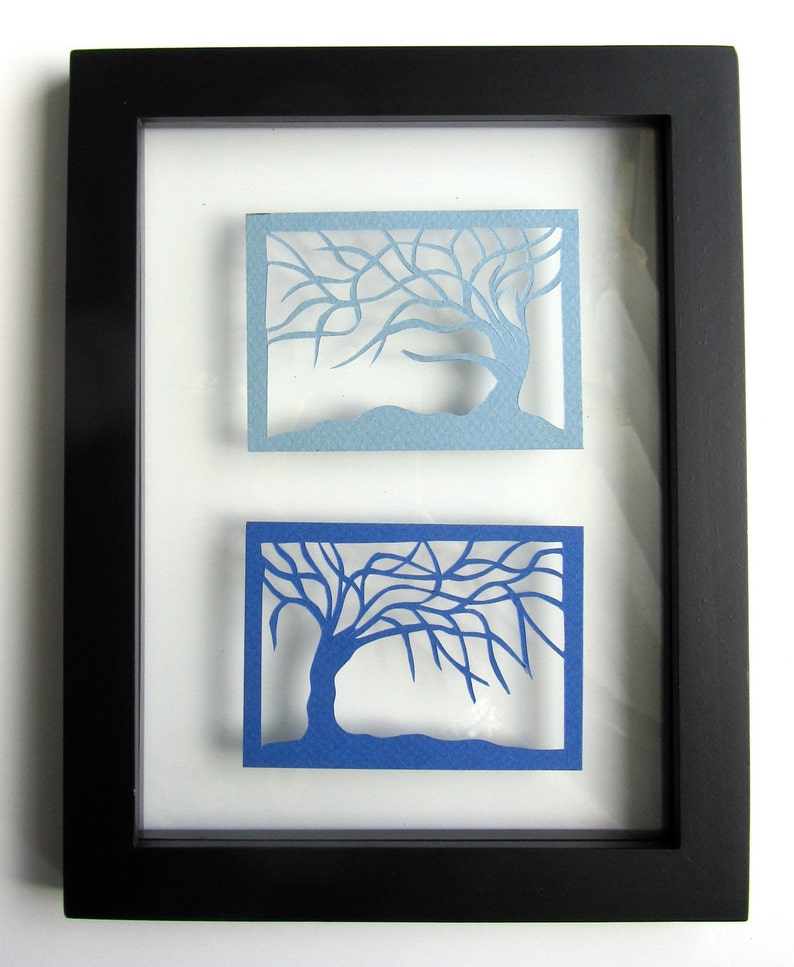 ACEO Tree Of Life Blue Silhouette Cutout Original Design Elegant Hand-cut When Floating in a Frame and Turned Into Wall Art OOAK Signed image 4