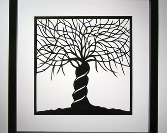 Two TREES Of LIFE As One Home Décor Wall Art Silhouette Paper Cutout, Original Handmade Design Framed Signed One Of A Kind