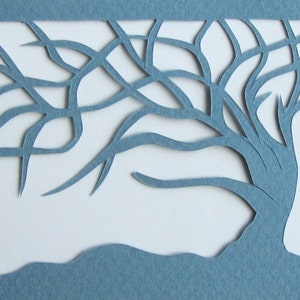 ACEO Tree Of Life Blue Silhouette Cutout Original Design Elegant Hand-cut When Floating in a Frame and Turned Into Wall Art OOAK Signed image 3