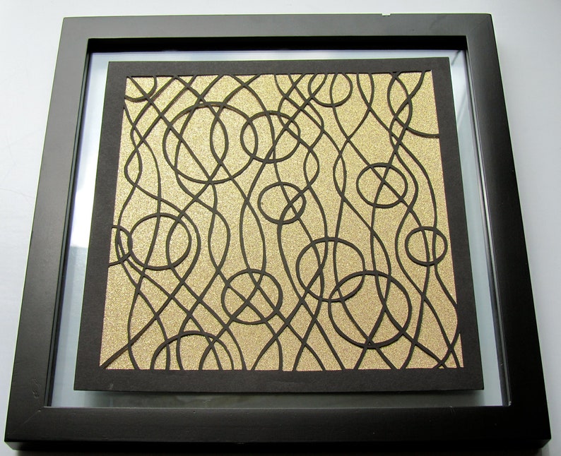 WAVES And CIRCLES ORIGINAL Design Abstract Silhouette Papercut FATHERs Day Gift in Black Wall Art Décor SiGNED, FRAMeD Handcut One of a Kind image 3