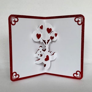 Pop Up VALENTINES Day Card I LOVE You BEARY Much Handmade Hand-cut in White and Metallic Red . One Of A Kind image 3