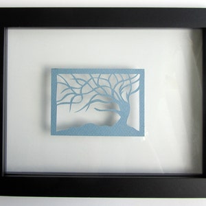ACEO Tree Of Life Blue Silhouette Cutout Original Design Elegant Hand-cut When Floating in a Frame and Turned Into Wall Art OOAK Signed image 2