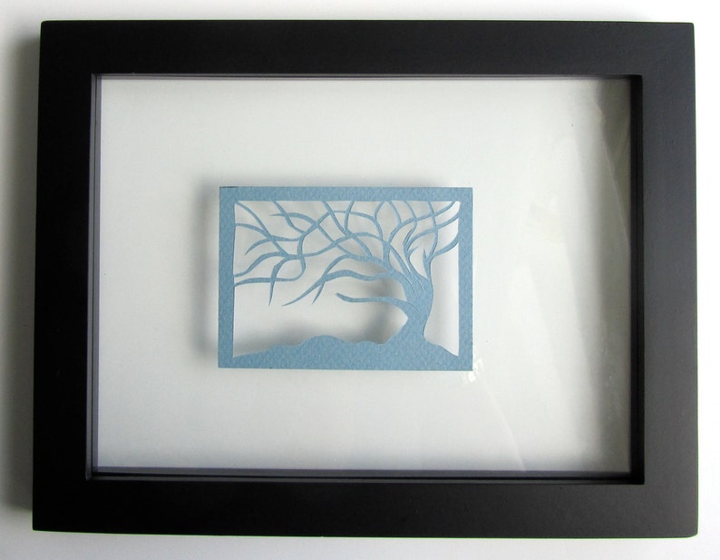 ACEO Tree Of Life Blue Silhouette Cutout Original Design Elegant Hand-cut When Floating in a Frame and Turned Into Wall Art OOAK Signed image 2