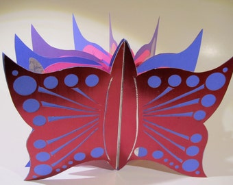 Pop Up Butterfly Book Card Original Artistic Handmade in Hot Pink and Purple Custom Made To Order Personalized For Special Occasions OOAK