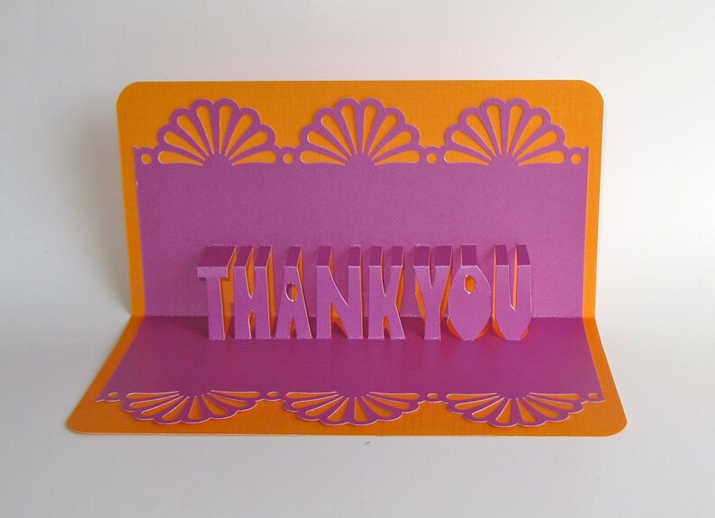 Original Design One Of A Kind Thank You 3d Pop Up Greeting Card In Metallic Fuchsia On Orange Home D U00e9cor Handmade Greeting Cards Paper Party Supplies Saherflow Com