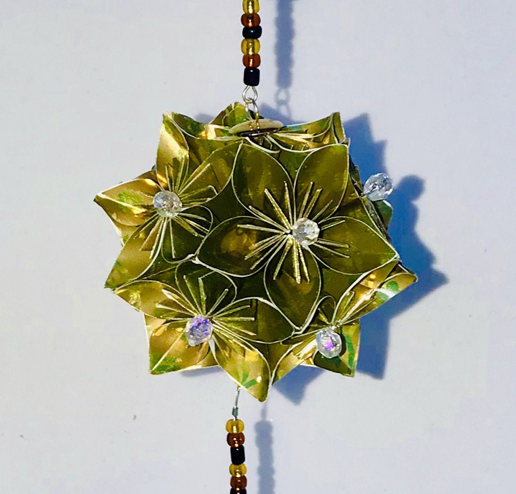 CHRISTMAS Gift STAR Kusudama Modular Origami HANDMADE in Shimmery Gold ...
