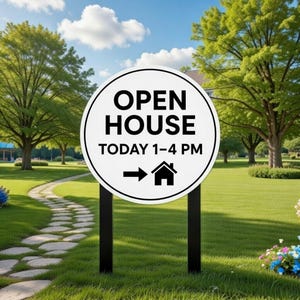 Personalized Open House Sign, Custom Open House Today Sign with Time and House Icon