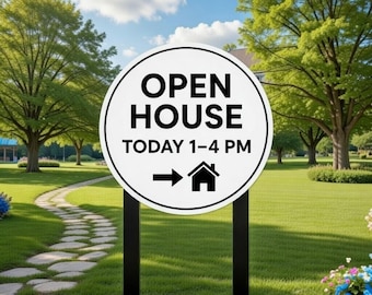 Personalized Open House Sign, Custom Open House Today Sign with Time and House Icon