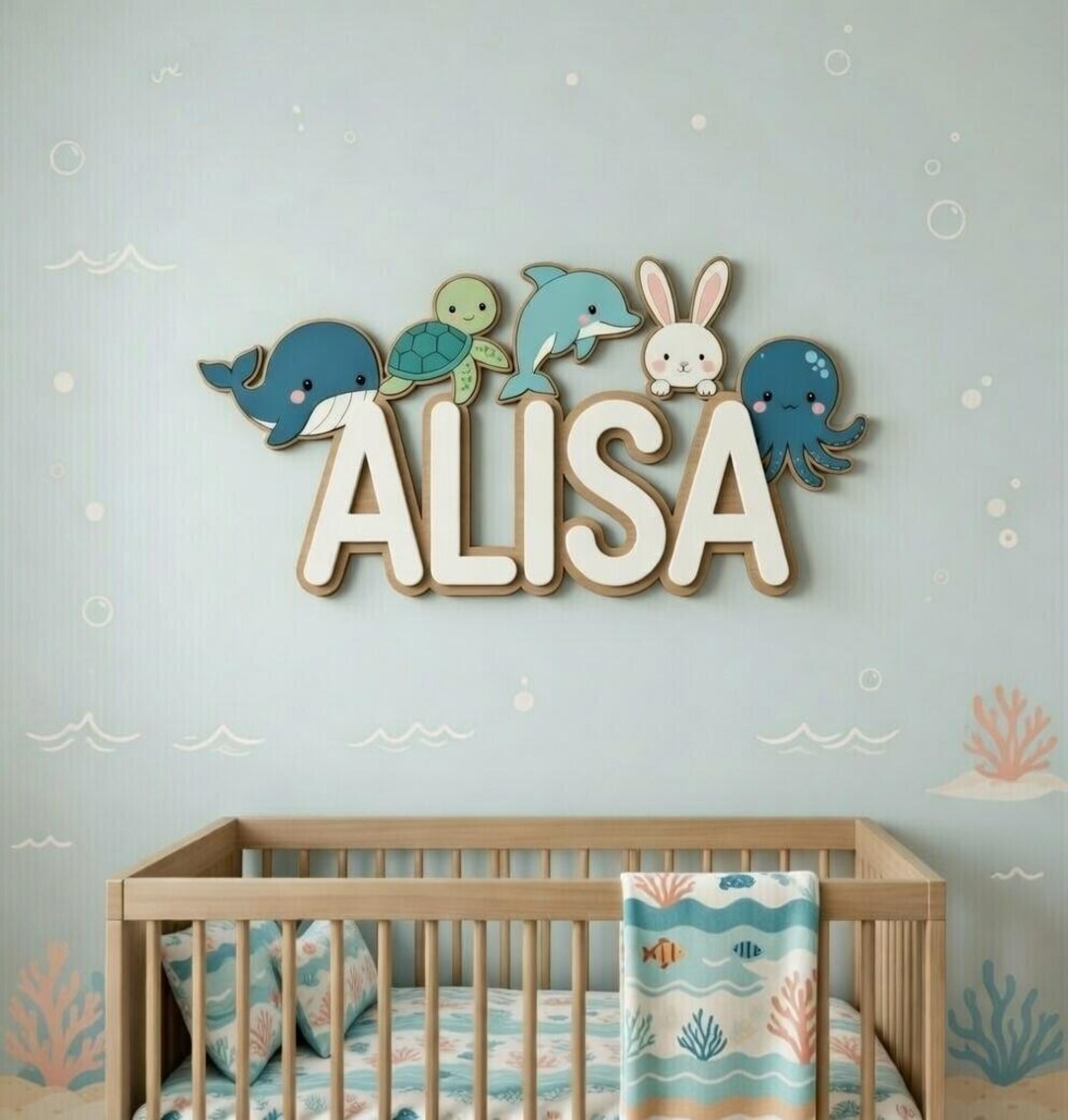 Personalized Baby Name Sign, Custom Metal Name Sign With Cute Animal ...