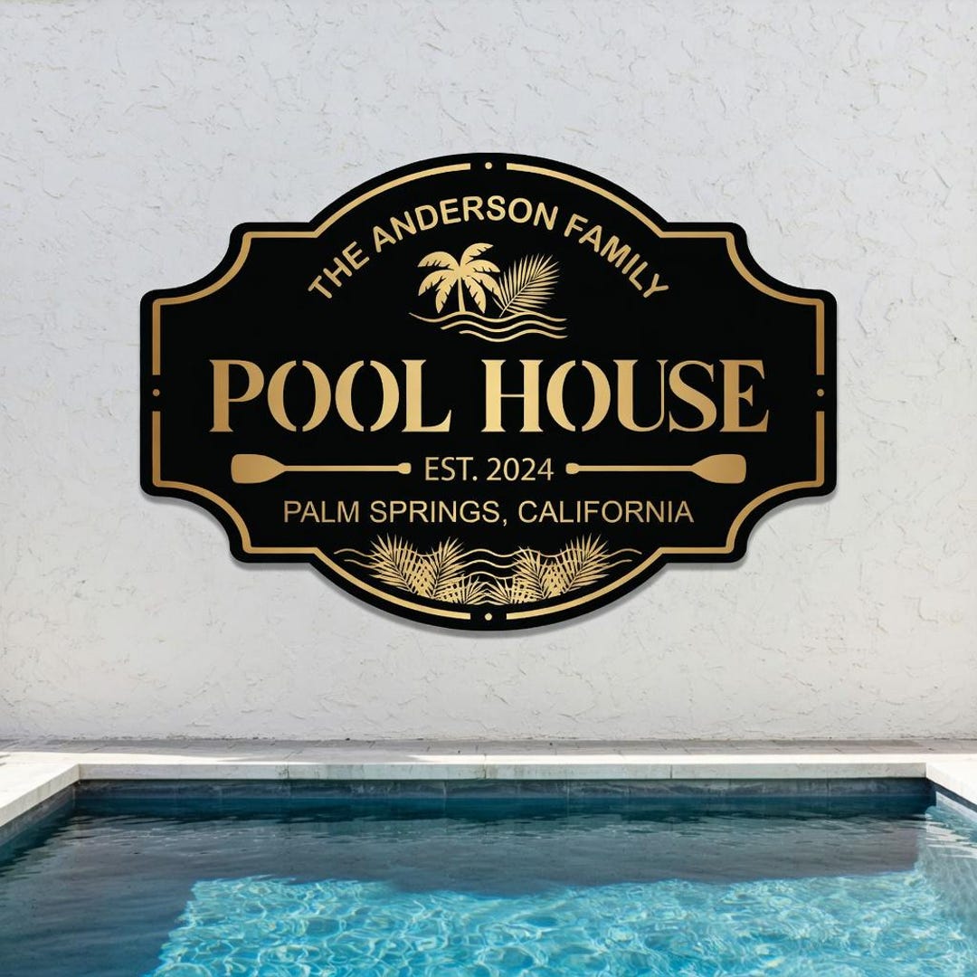 Personalized Pool House Sign - Custom Family Name Metal Sign - Outdoor ...