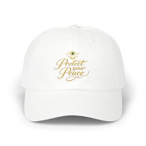 Protect Your Peace Dad Cap | Script Glitter Embroidery, White Baseball Hat