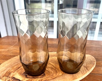 Vintage Tawny Brown Glass Tumblers | Optic Swirl | Libbey 1960s | 12 oz