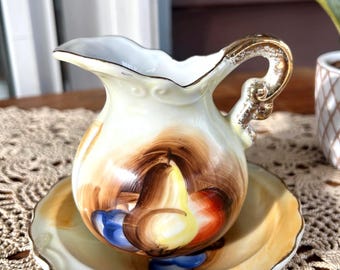 Vintage handbemaltes Porzellan-Krug- und Becken-Set – Hergestellt in Japan