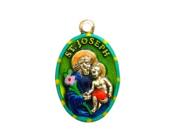 Médaille Saint-Joseph, peinte à la main, importée d’Italie