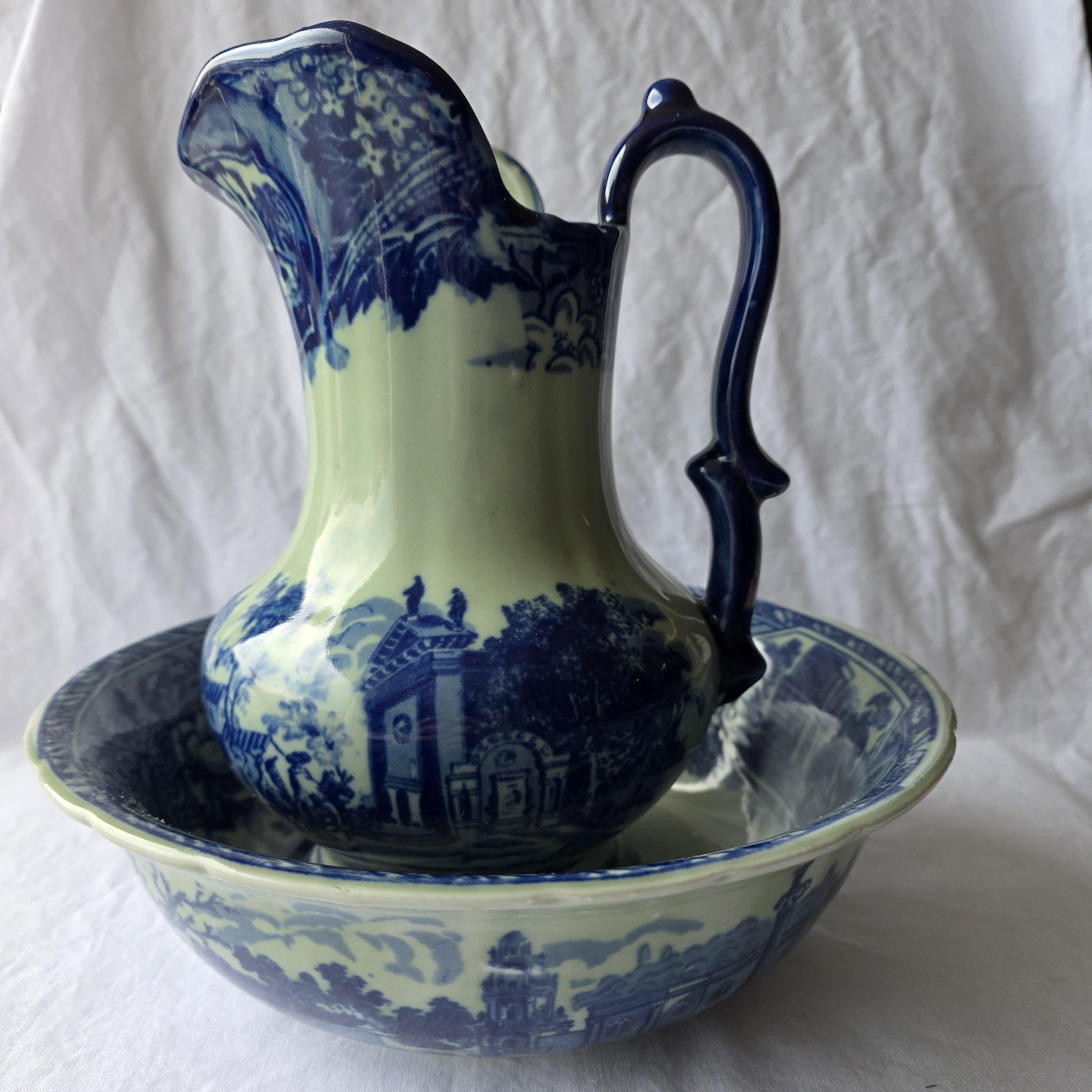 Blue and White Pitcher England - Etsy