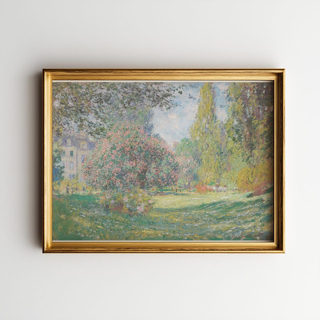 Vintage Floral Garden Landscape Painting, English Cottage Wall Art ...
