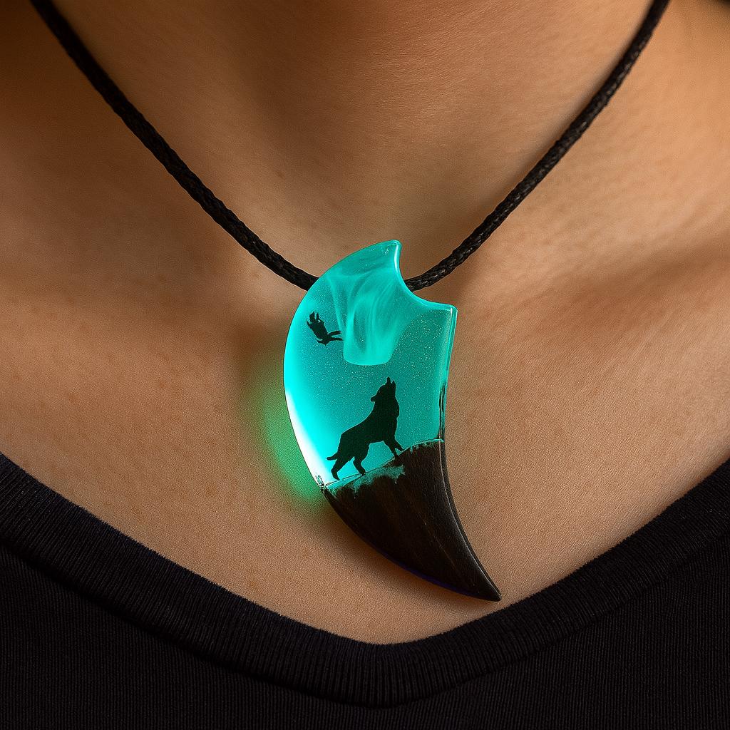 Moon Wolf Glow In The Dark Necklace – Unique Lovers Gift, Noctilucent Pendant For Him Or Her - View #5
