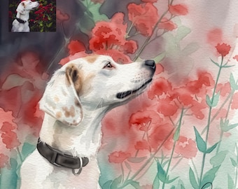 Retrato personalizado de mascota estilo acuarela impreso en lienzo enmarcado / Digital / Retrato de perro o gato a partir de una foto / Personalizado / Memorial / Día de la Madre