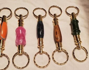 Detachable Key Ring 24kt Gold Keychain with Hand Turned Acrylic or Wood
