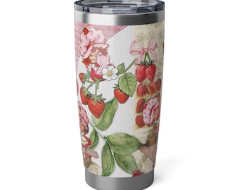 Strawberry Shortcake Garden Tumbler 20oz, Classic Strawberry Stainless Steel Cup, Cottagecore Mug