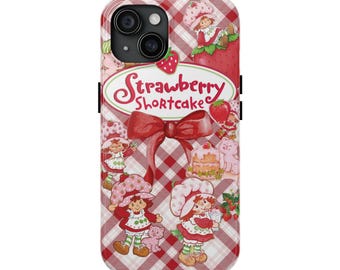 Strawberry Shortcake Phone Case, Vintage Strawberry Gingham Bow Cover