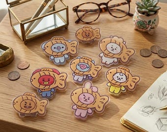Cute Fish Cake BT21 Magnetic Phonegrip, BT21 Pop Socket, BT21 Tata Mang Chimmy RJ Koya Cooky Shooky Grip, BT21 Phone Grip, Gift for Fan