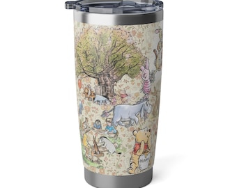 Winnie the Pooh Vintage Tumbler 20oz, Classic Pooh Friends Illustration Stainless Steel Travel Cup, Storybook Mug