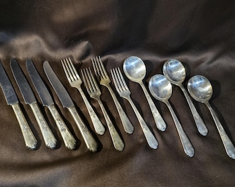 Vintage Oneida Ltd Encore Pattern Silver Plated Flatware Set of 12