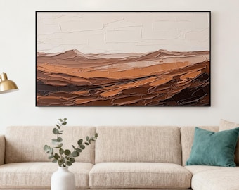 Abstract Wall Art Landscape Oil Painting Minimalist Living Room Home Decoration, Hand-painted:  Desert Gobi