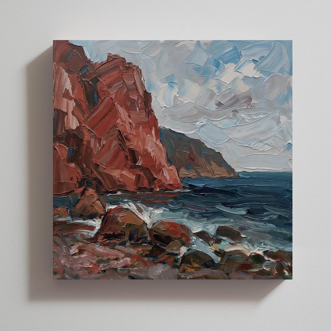 Hand-printed Abstract Seaside Beach Landscape Oil Painting Wall Art ...
