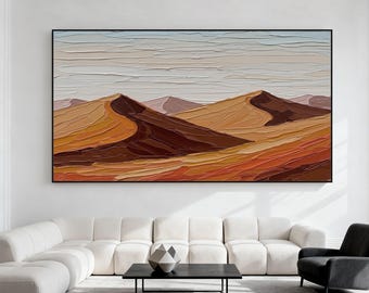 Abstract Wall Art Landscape Countryside Oil Painting Minimalist Living Room Home Decoration, Hand-painted:  Desert