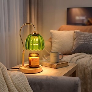 Calentador de velas sin llama con forma de flor, ideal para hogares con niños y mascotas, con altura ajustable, temporizador regulable y función de atenuación. Lámpara aromática de mesilla.