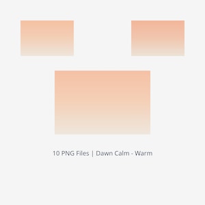 May include: Three rectangular shapes with a warm, peach-colored gradient. The bottom rectangle is larger than the two smaller ones above. Text at the bottom reads "10 PNG Files | Dawn Calm - Warm".