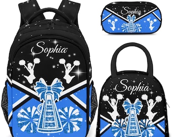 Cheerleading Backpack with Lunch Box & Pencil Case,Custom Name Cheerleader Gift, Team Coach Bag